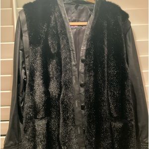 Vintage from the 1980’s black faux mink and leather jacket
